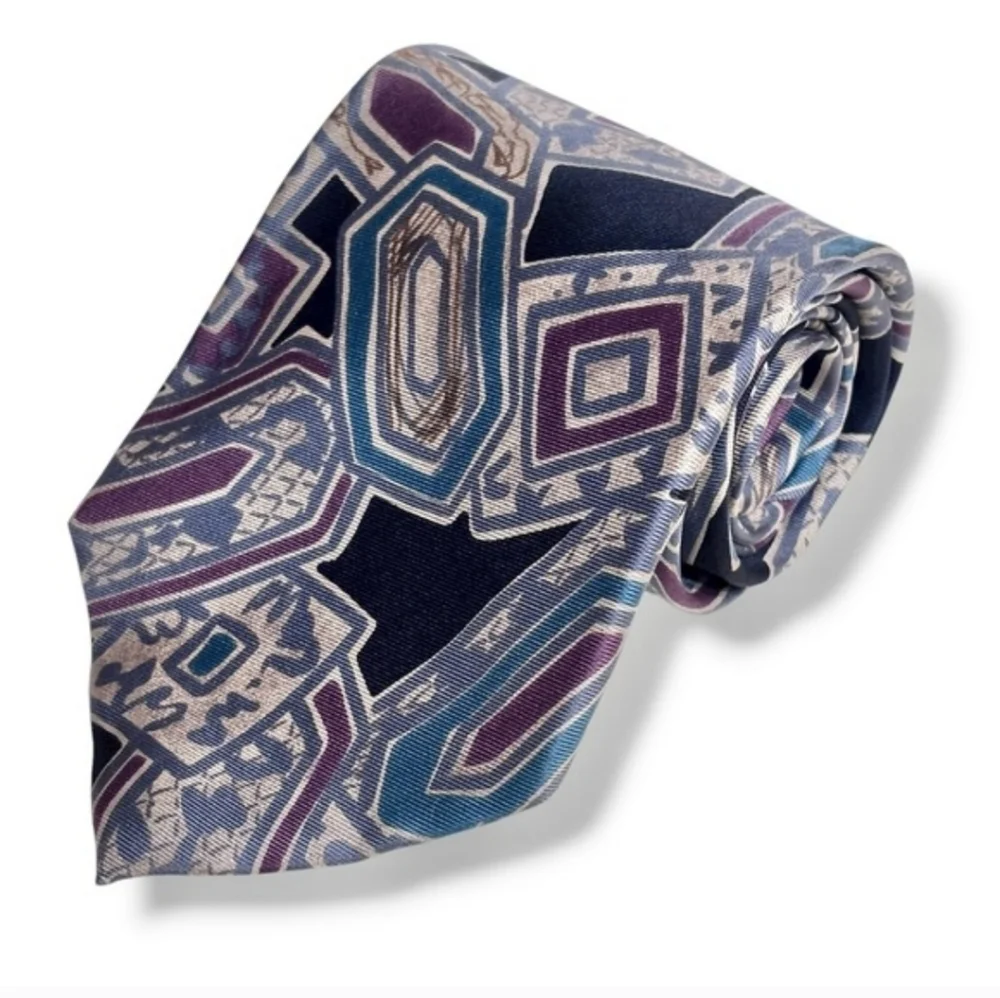 CHRISTIAN DIOR Multicolored Abstract Print Silk Tie VINTAGE